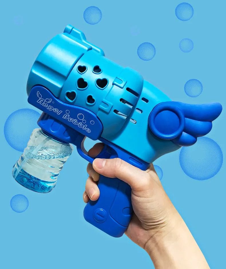 Resigilat - Pistol pentru Baloane de Sapun cu 6 Gauri, Ingeras, Lumini Interactive, 18.5x8.5x17 Cm, Albastru Azur, + 3 Ani - LUDIRO