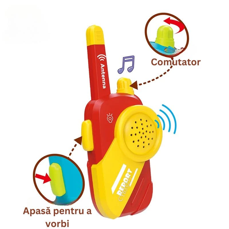 Walkie-Talkie pentru copii, Jucarie Interactiva cu Sunet Clar, Distanta Lunga de Comunicare, Buton de Apel Usor de Utilizat, Semnal Stabil si Design Ergonomic, + 3 Ani, Rosu Galben - LUDIRO