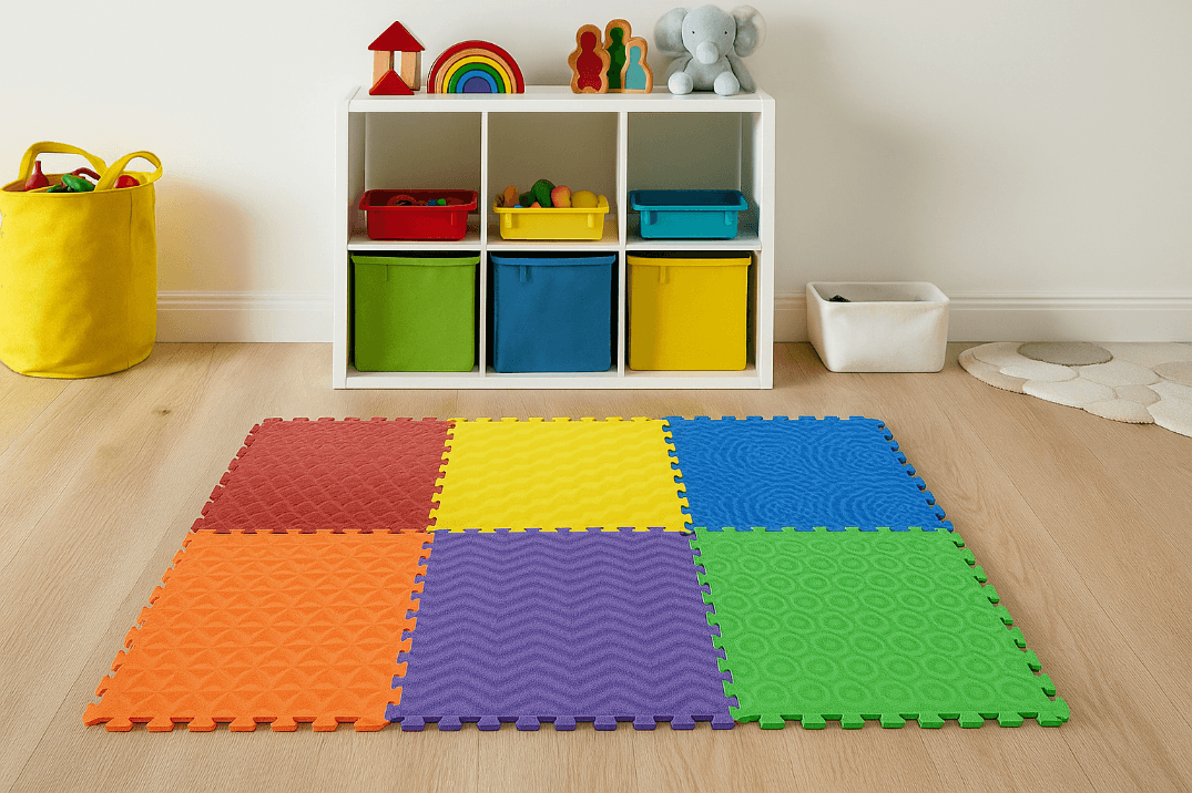 Covor Puzzle Senzorial LUDIRO cu 6 Texturi Diferite, 60x60 cm, Spuma EVA 12 mm, Antiderapant - LUDIRO