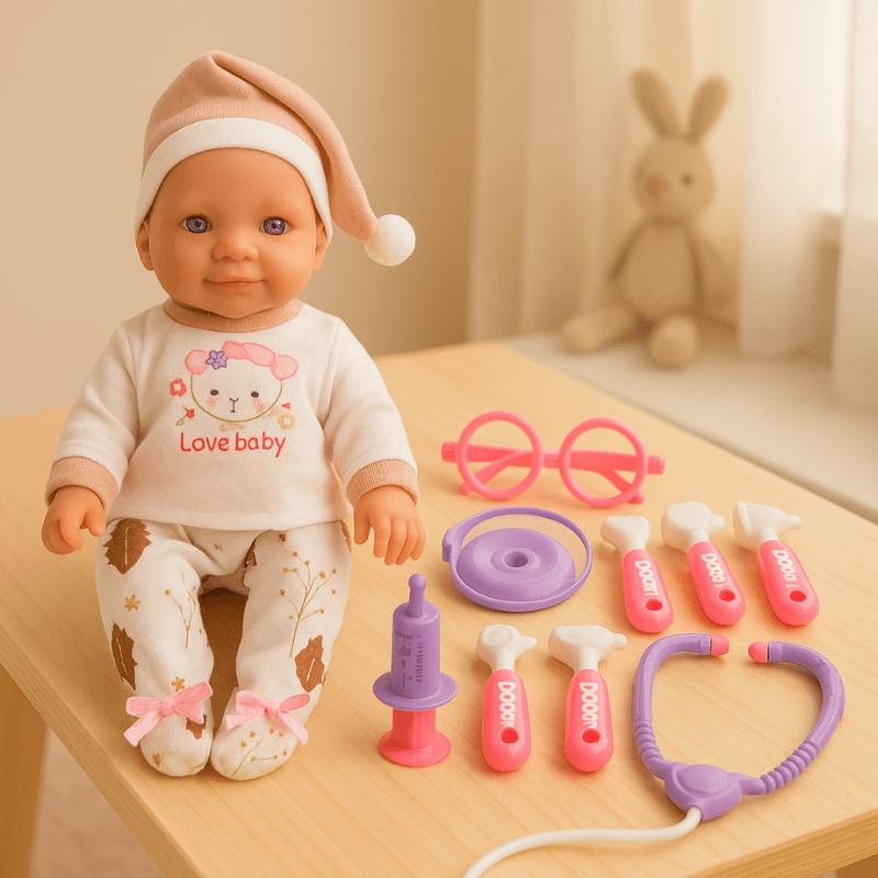 Resigilat - Papusa Bebelus 30 Cm cu Set Medical Doctor Ludiro, 7 Accesorii, Joc de Rol Educativ pentru Copii 3+ Ani - LUDIRO