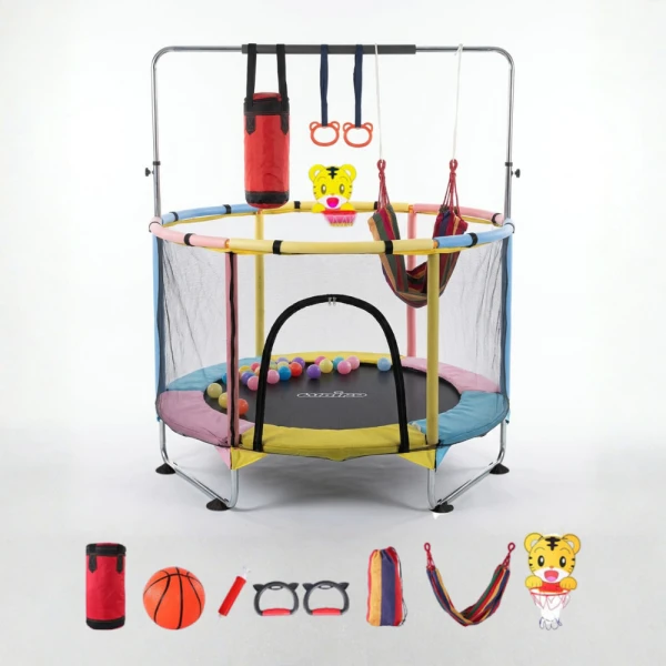 Resigilat - Trambulinǎ pentru Copii 6-in-1 cu Plasǎ de Protecție, Arcuri de Otel, Diametru 140 cm, 1-6 ani - LUDIRO