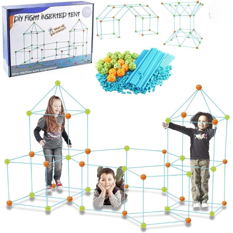 Set de Constructie Forturi pentru Copii, 120 Piese, Incurajeaza Imaginatia si Creativitatea Micutului Tau, Joc Educativ si Interactiv pentru Dezvoltarea Abilitatilor Motorii si Cognitive, + 3 Ani, Uti - LUDIRO