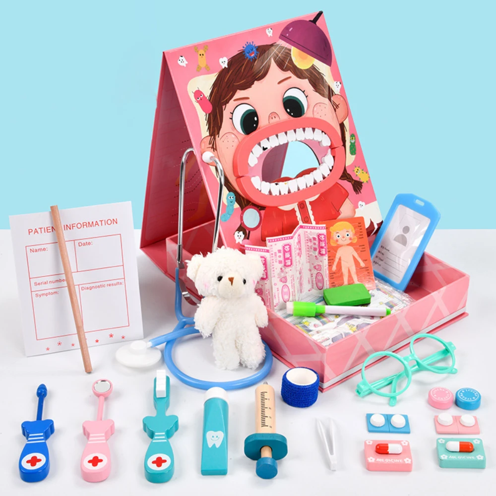 Set Doctor Dentist cu Placa de Suport Magnetică, Roz, 30 Piese, 3+ Ani - LUDIRO