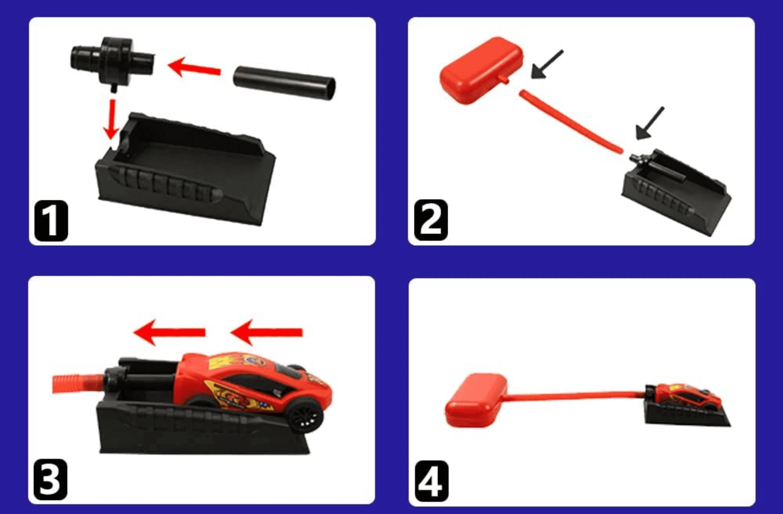 Set 2 Lansatoare Masinute cu Presiunea Aerului, Competitie Duel, 2 Masinute, Trambulina, Interior si Exterior, Albastru Rosu, + 5 Ani - LUDIRO
