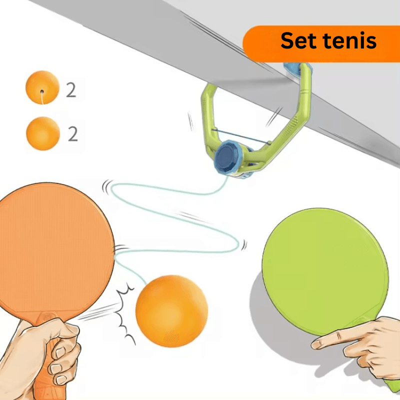 Set de Joaca Ping Pong cu Prindere pe Tocul Usii cu Palete,Bile si Sistem Automat de Retur al Mingii - LUDIRO