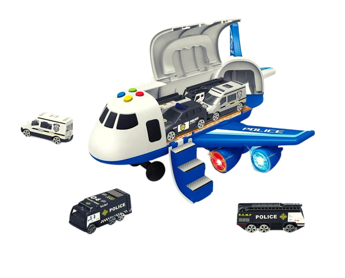 Resigilat - Set Avion Multifunctional, 3 Masinute Metalice, Lumini si Sunete Interactive, Functie Vapori, Semne de Circulatie, Alb Albastru, 35x32x17 Cm, + 3 Ani - LUDIRO