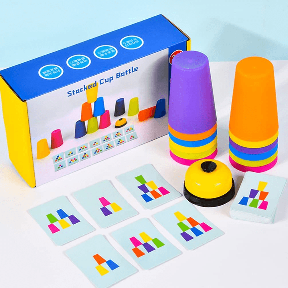 Resigilat - Joc de Societate Speed Cups, Interactiv Educativ Montessori, 12 Cupe, Clopotel, Carti de Joc, + 3 Ani - LUDIRO