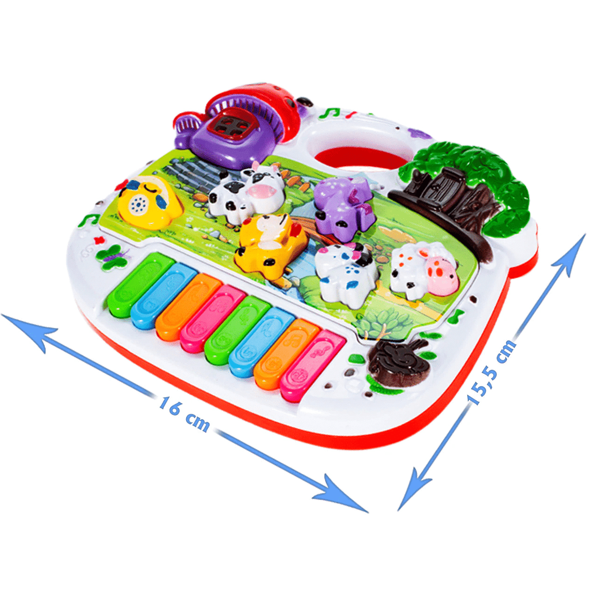 Dimensiuni jucărie interactivă Ferma Animalelor: 16 × 15,5 cm