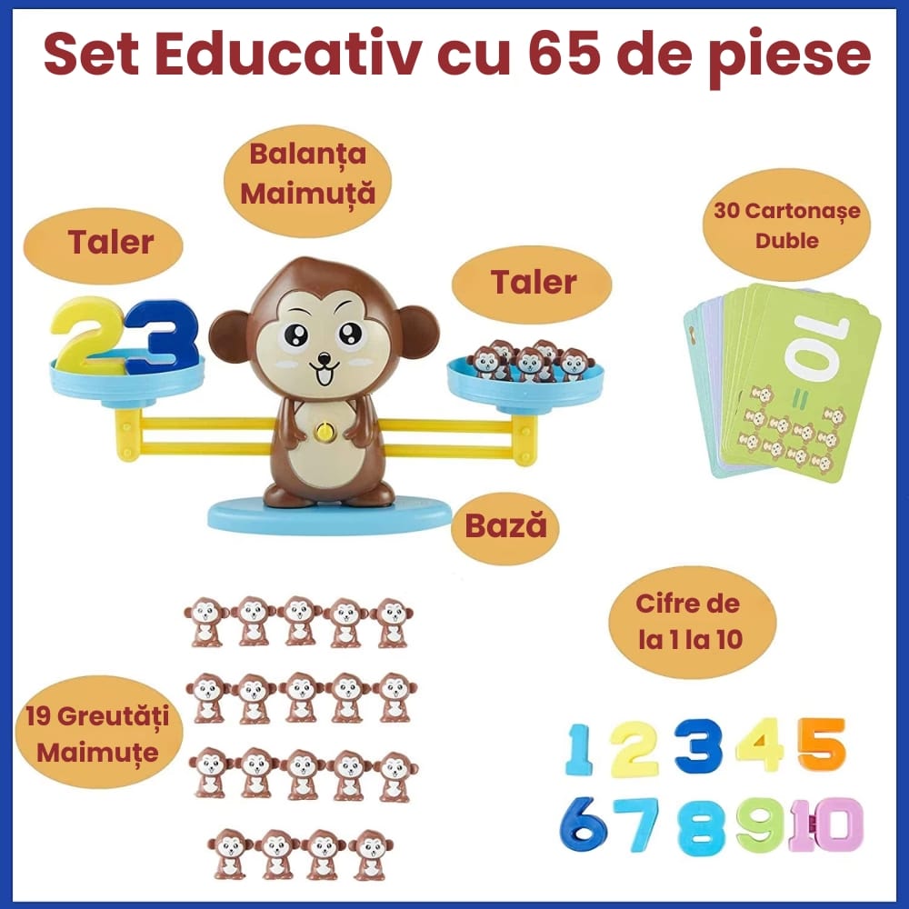 Jucarie Educativa Matematica, Balanta Maimuta, Invatare prin Joc, + 3 Ani - LUDIRO