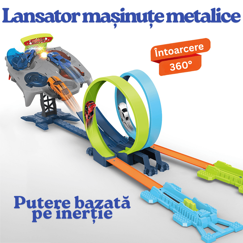 Lansatoare mecanice și mașinuțe metalice pentru pista auto cu bucle de 360 de grade