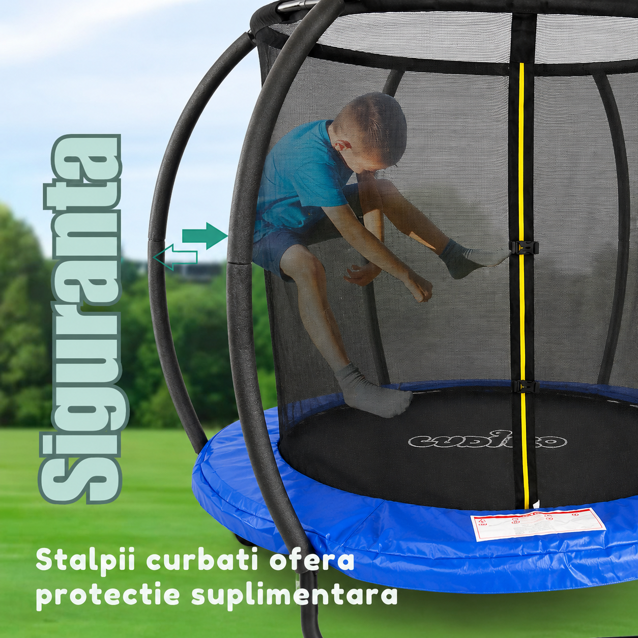 Trambulină pentru Copii Diametru 183 Cm, Model Pumpkin, cu Plasă de Protecție Interioara, Cadru din Oțel, Greutate suportata 240 Kg, Certificare de Siguranta, + 3 Ani, Albastru - LUDIRO