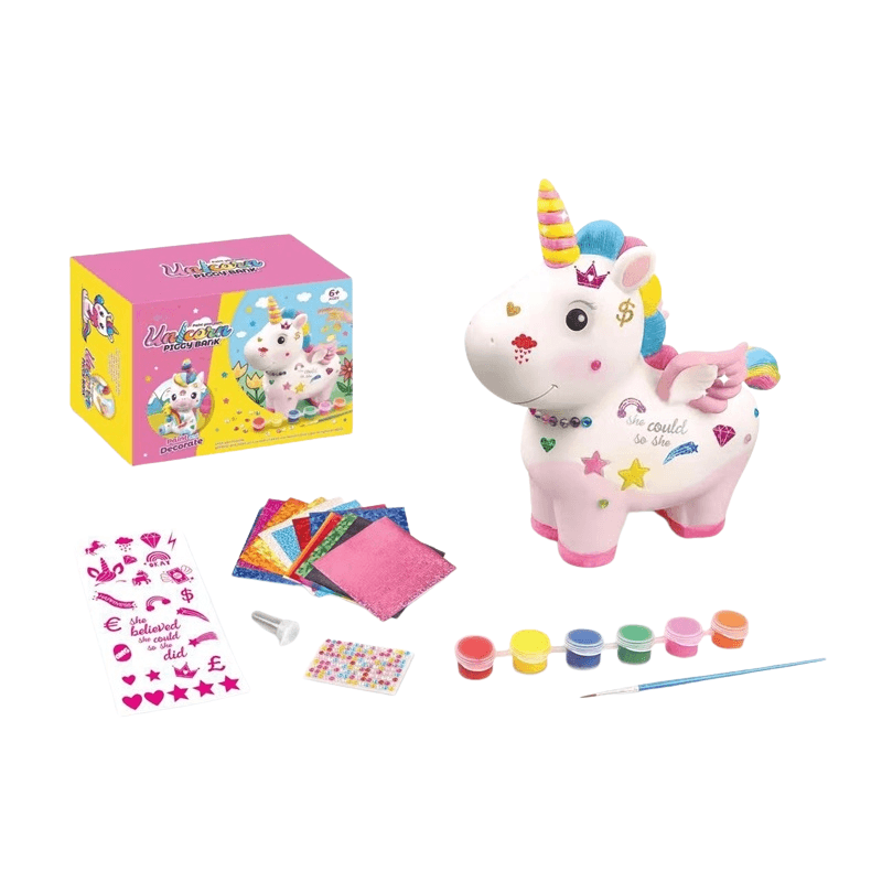 Ambalajul kitului Unicorn, materialele incluse și un exemplu de decorare