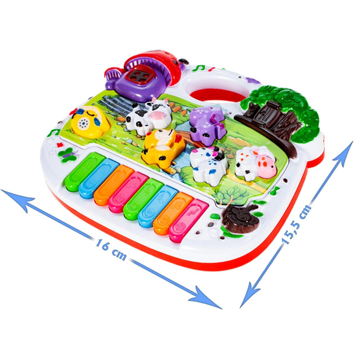 Dimensiuni jucărie interactivă Ferma Animalelor: 16 × 15,5 cm