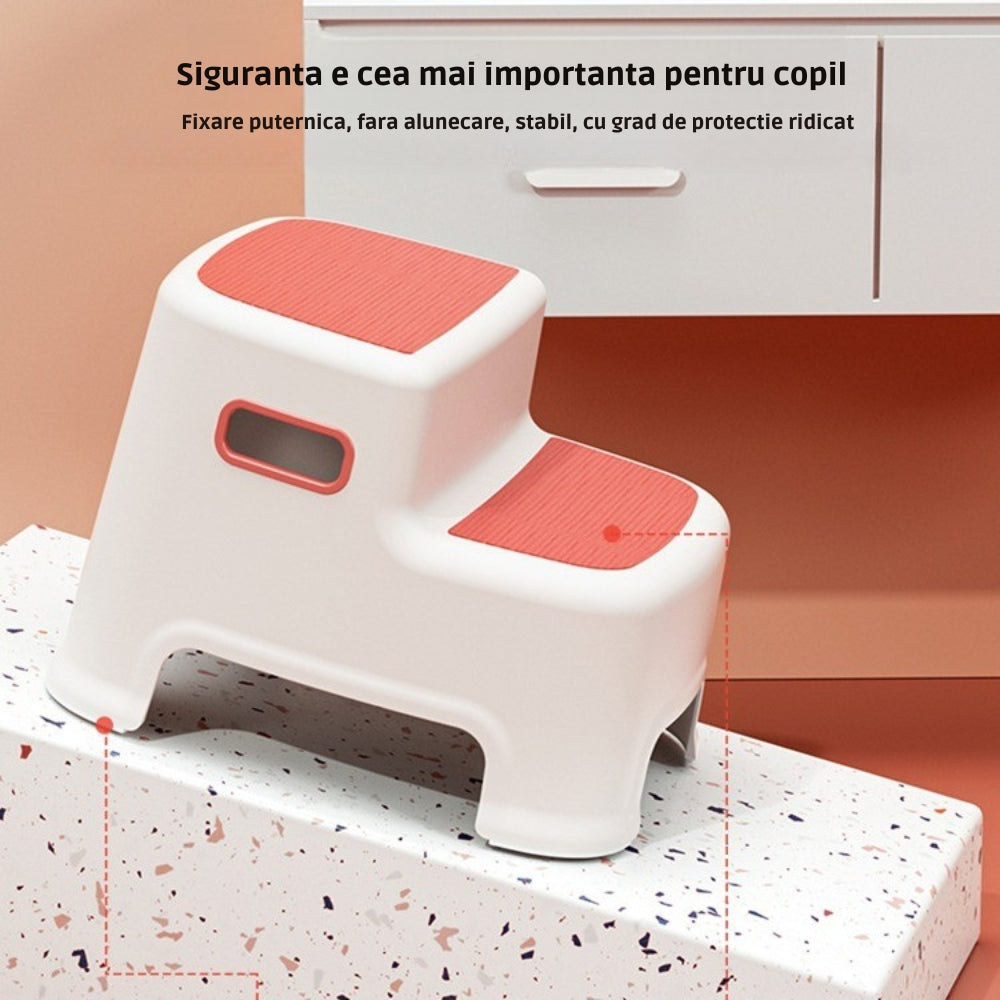 Scarita pentru Copii cu 2 Trepte, Roz, Design Antialunecare, Stabilitate Maxima, Usor de Utilizat, Ideala pentru Baie, Bucatarie, Toaleta, Spalat pe Dinti, Acces Mobilier, Perfecta pentru Dezvoltarea Autonomiei Copilului, + 3 Ani - LUDIRO
