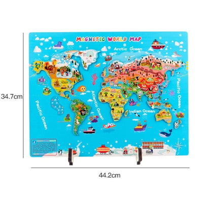 Puzzle Educativ Magnetic din Lemn, Harta Lumii, Invatare Interactiva pentru Copii peste 3 Ani, 143 Piese, 44.2x34.7 Cm - LUDIRO