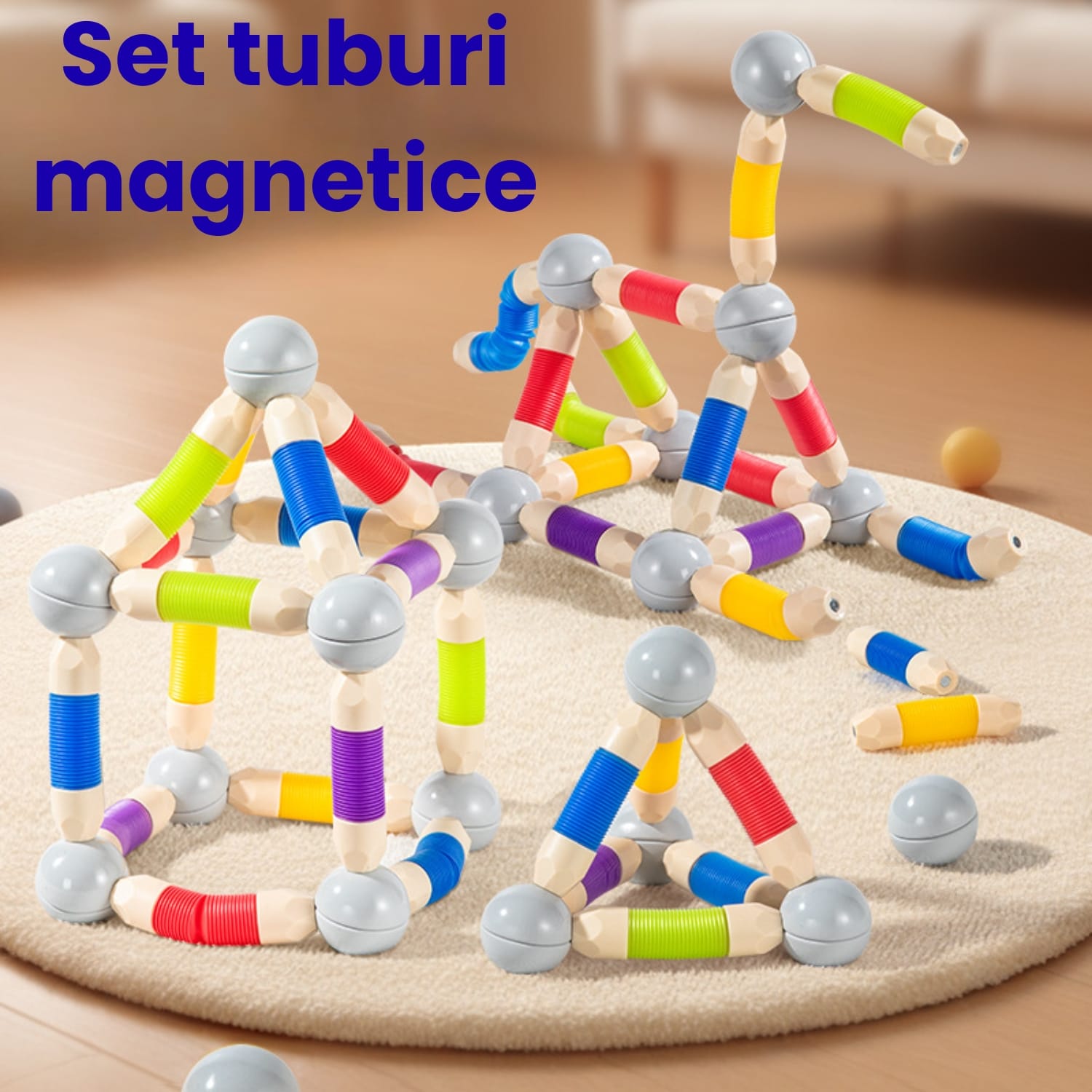 Set Construcție 3D Magnetic și Flexibil Ludiro, 108 Piese Telescopice, Jucărie STEM Educativă 3+ Ani - LUDIRO