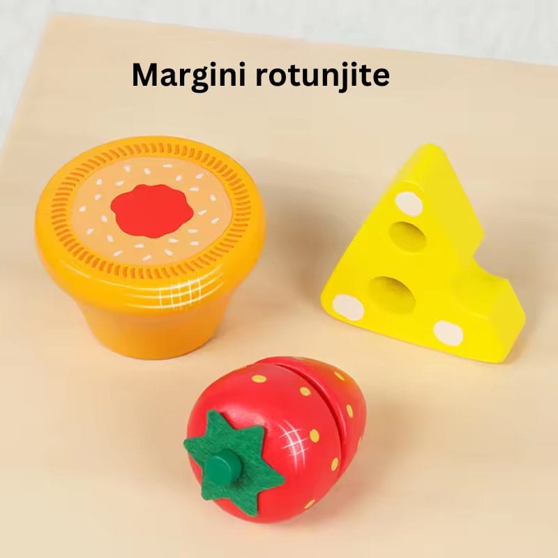 Set de Joaca Educational din Lemn cu Alimente si Tavita, Ideal pentru Dezvoltarea Abilitatilor Motorii Fine si Creativitatii Copiilor, 15x12.3x5 Cm, + 3 Ani - LUDIRO