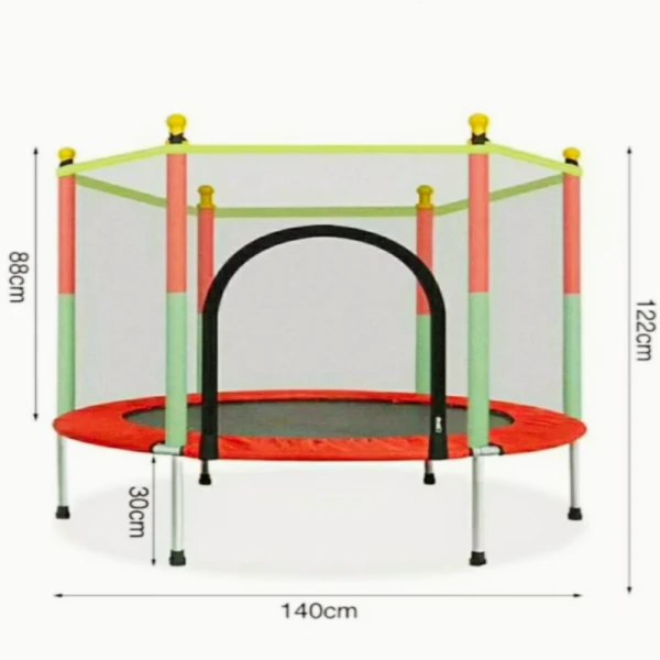 Trambulină pentru Copii 140 Cm cu Plasă de Protecție, Interior și Exterior, 1–6 ani, Montaj cu Buton de Blocare, Certificare de Siguranta, Rosu Verde - LUDIRO