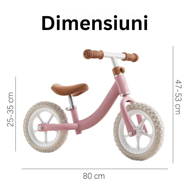 Bicicleta de Echilibru fara Pedale LUDIRO pentru Copii intre 2-5 Ani, Cu Sa si Ghidon Reglabile pe Inaltime, Roti din Polimer EVA Antisoc, Cadru Metalic, Roz - LUDIRO