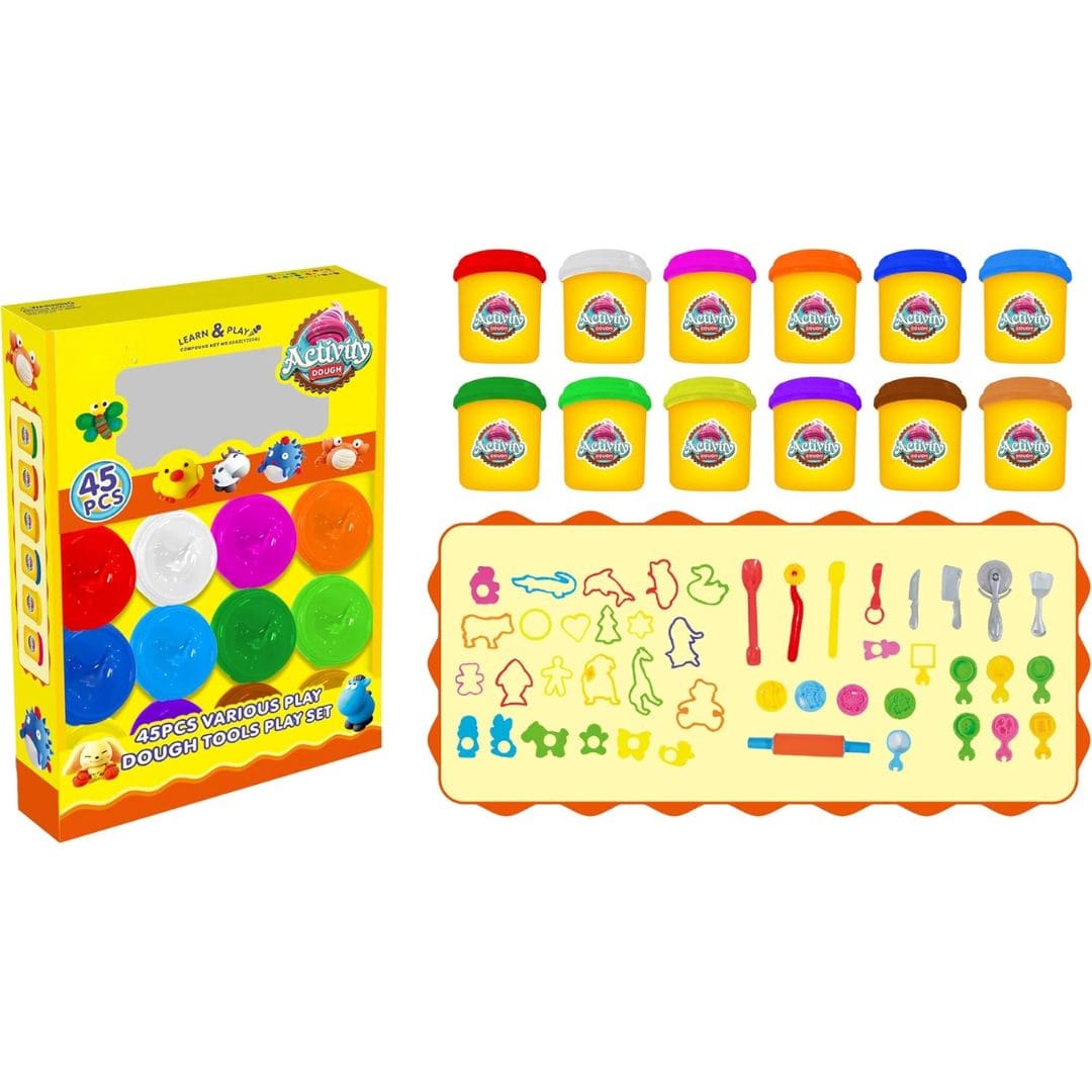 Set plastilina Educativa LUDIRO, 12 Culori, 45 Piese, Forme Animale, Unelte si Culori Vesele, Joaca Creativa, Sigura si Fara Ecrane pentru Copii peste 3 Ani, Acasa sau la Gradinita - LUDIRO