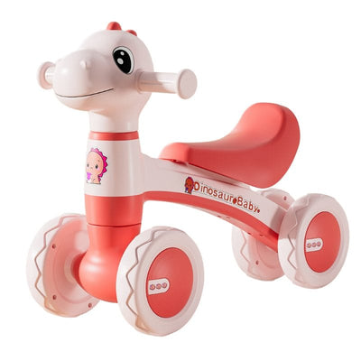 Bicicleta Dinozaur cu 4 Roti fara Pedale pentru Copii, Cu Structura Stabila, Functie cu Muzica si Lumini Interactive, 80 x 58 x 51 Cm, Roz - LUDIRO