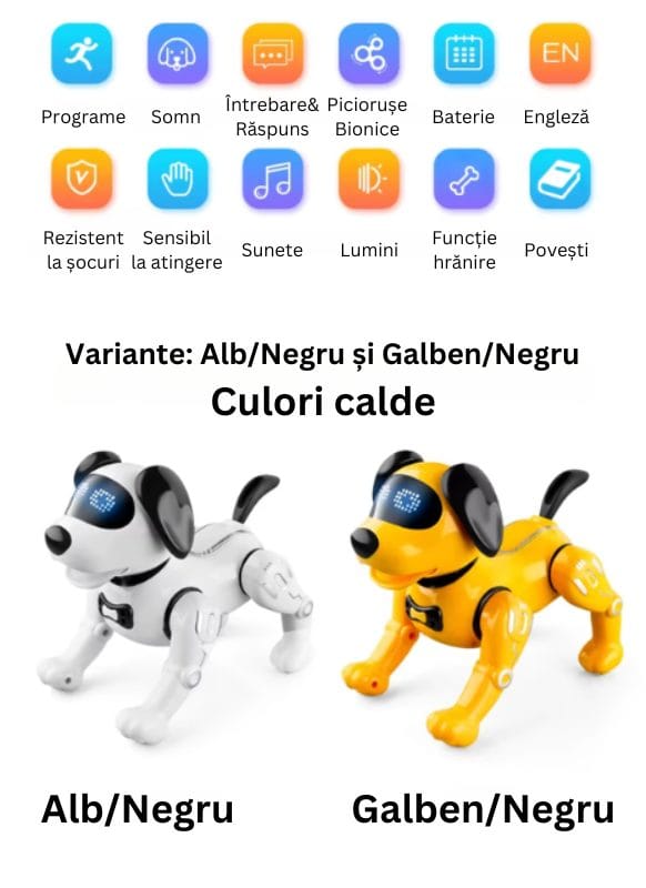 Resigilat - Catelus Robot Inteligent care Canta, Danseaza, Povesteste si Ajuta la Dezvoltarea Limbajului si Creativitatii, Cel mai Bun Prieten pentru Educatie si Distractie, + 3 Ani, Alb Negru - LUDIRO