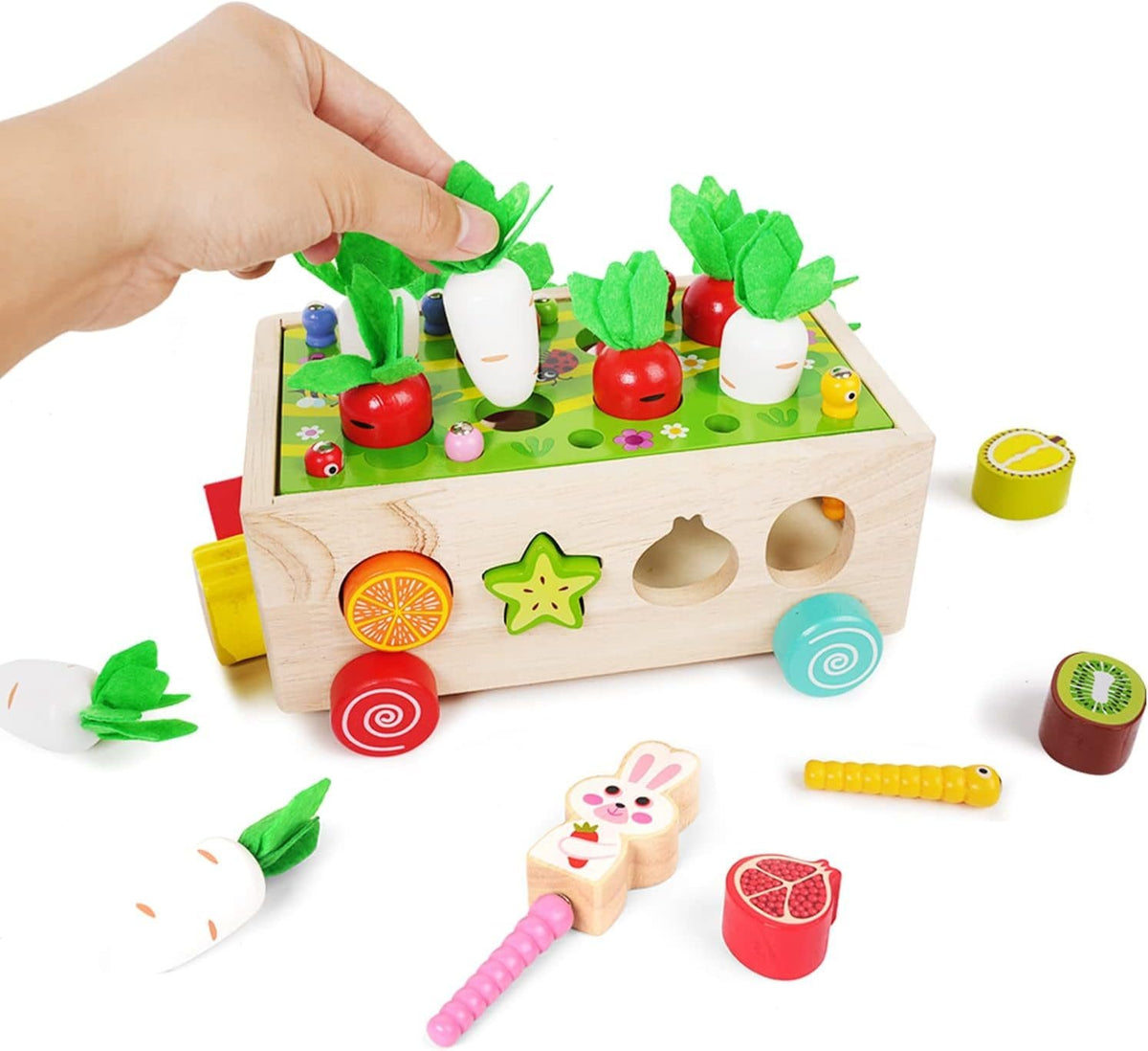 Set Educativ din Lemn cu Multiple Functii, Cutie cu Roti, Sortare si Potrivire, Magnetic, 21.5x16x9 Cm, + 1 An, Utility One - LUDIRO
