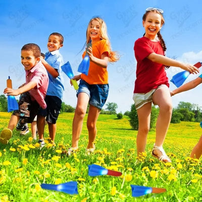 Set 6 Rachete de Spuma Colorate pentru Copii, Lansator de Deget, Jucarii Educative si Distractive in Aer Liber, Dezvoltare Motorie si Activitati in Familie, 22 Cm, + 6 Ani - LUDIRO