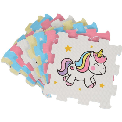 Covor Puzzle copii LUDIRO, 8 Piese Unicorni 30x30 Cm, Saltea Joaca din Spuma EVA Antiderapanta - LUDIRO