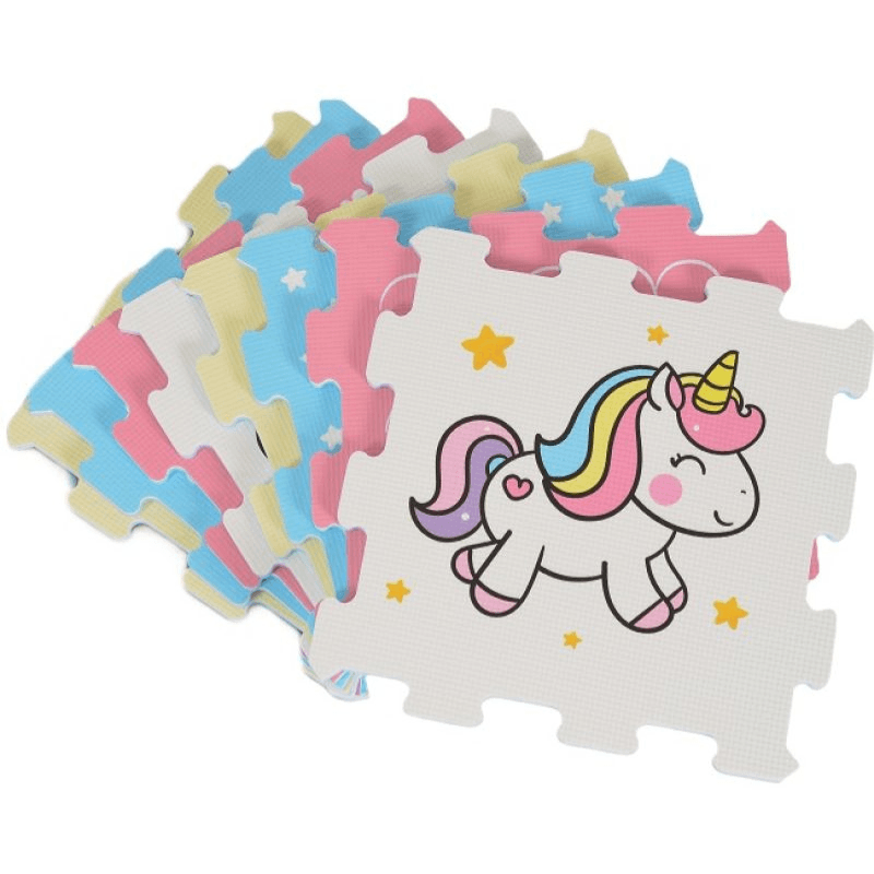 Covor Puzzle copii LUDIRO, 8 Piese Unicorni 30x30 Cm, Saltea Joaca din Spuma EVA Antiderapanta - LUDIRO