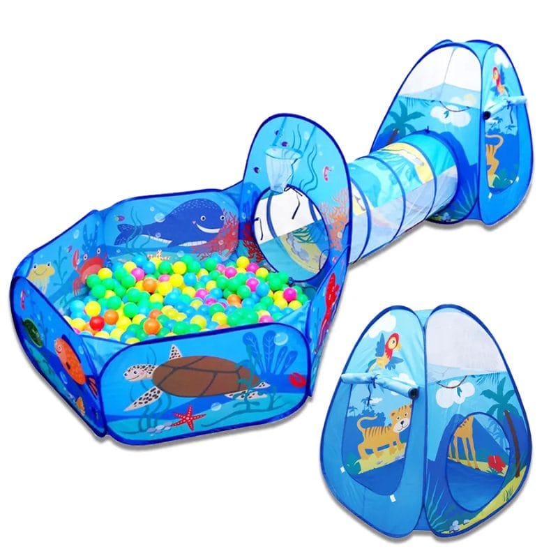Cort de Joaca cu Tunel si Piscina, Potrivit pentru Gradinita sau Acasa, Interactiv, Design Marin, Usor de Montat si Depozitat, Perfect pentru Interior si Exterior, Fara Bile Incluse, + 3 Ani - LUDIRO