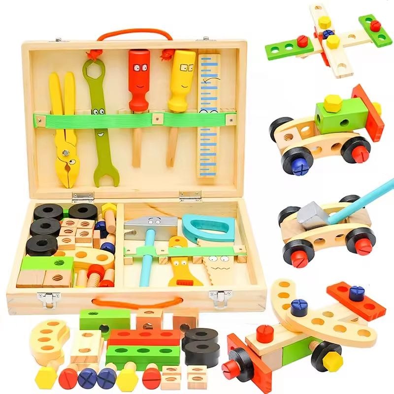 Jucarie Interactiva Montessori, Trusa de Unelte din Lemn pentru Copii, Educativa si Distractiva pentru Micii Mesteri, + 3 Ani - LUDIRO