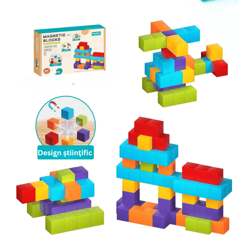 Set Cuburi Magnetice Educative 3D Ludiro, 96 Piese pentru Creativitate, Logica si Dezvoltare STEM - LUDIRO