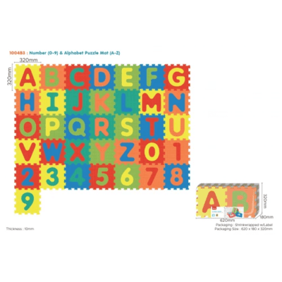 Covor Puzzle copii LUDIRO cu Cifre si Litere A-Z Detasabile, Spuma EVA Sigura - LUDIRO