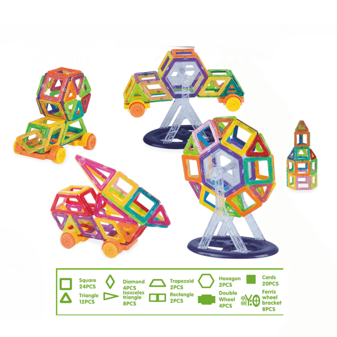 Set Magnetic Constructii 86 Piese , Joc Educativ STEM 3D pentru Copii +3 Ani - LUDIRO