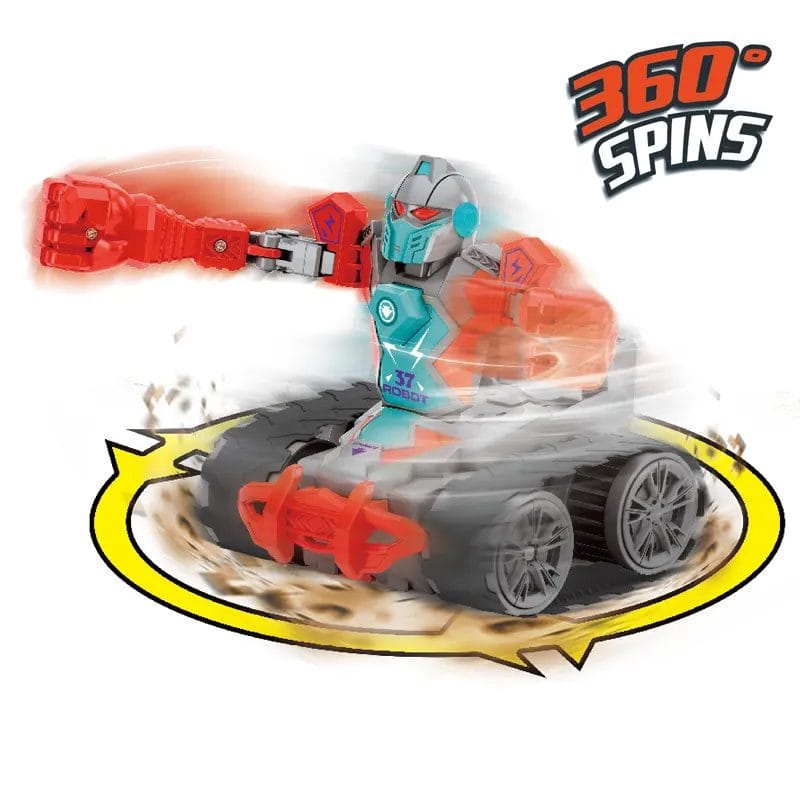 Set 2 Roboti Razboinici, Telecomanda RC, Deplasare pe Senile, Incarcare USB, Cap Detasabil in Lupta, Rotire 360 Grade, 22.5x14x14 Cm, Culori Aleatorii, + 3 Ani, Utility One - LUDIRO
