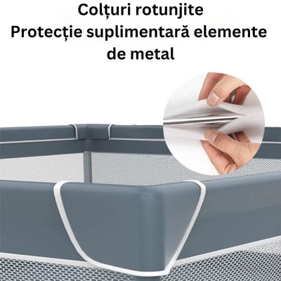 Tarc de Joaca pentru Copii, 1-5 Ani, 180x150x66 Cm, Spatiu Sigur si Generos, Cu Plasa Moale, Protectie la Colturi si Structura Stabila, Ideal pentru Interior si Exterior, Usor de Asamblat, Gri - LUDIRO