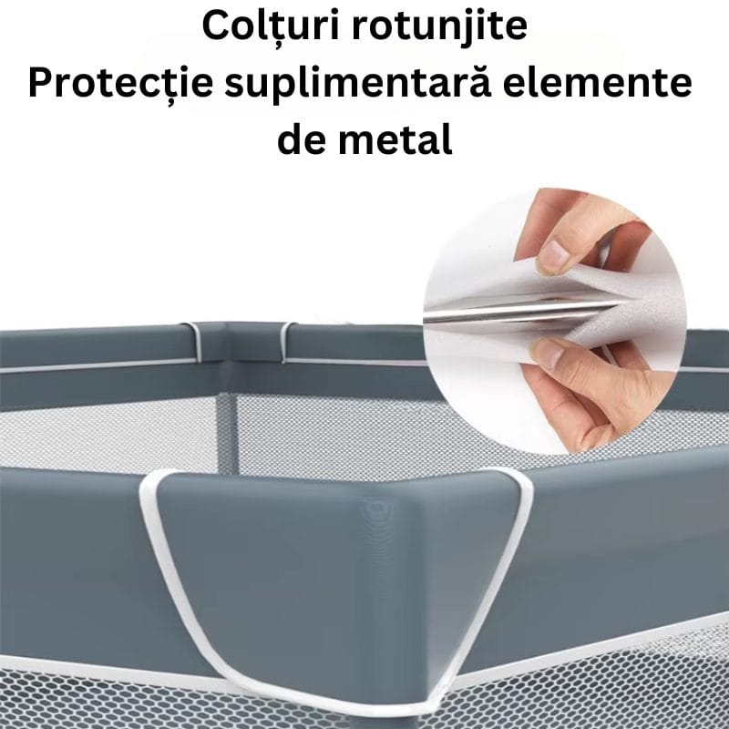 Tarc de Joaca pentru Copii, 1-5 Ani, 180x150x66 Cm, Spatiu Sigur si Generos, Cu Plasa Moale, Protectie la Colturi si Structura Stabila, Ideal pentru Interior si Exterior, Usor de Asamblat, Gri - LUDIRO