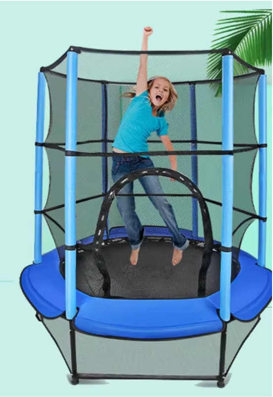 Resigilat - Trambulina pentru Copii LUDIRO, Diametru 140 Cm, Inaltime 160 Cm, Cu Plasa de Siguranta, Suporta 100 kg, Interior sau Exterior, Pentru Dezvoltarea Echilibrului, Albastra, + 3 Ani - LUDIRO