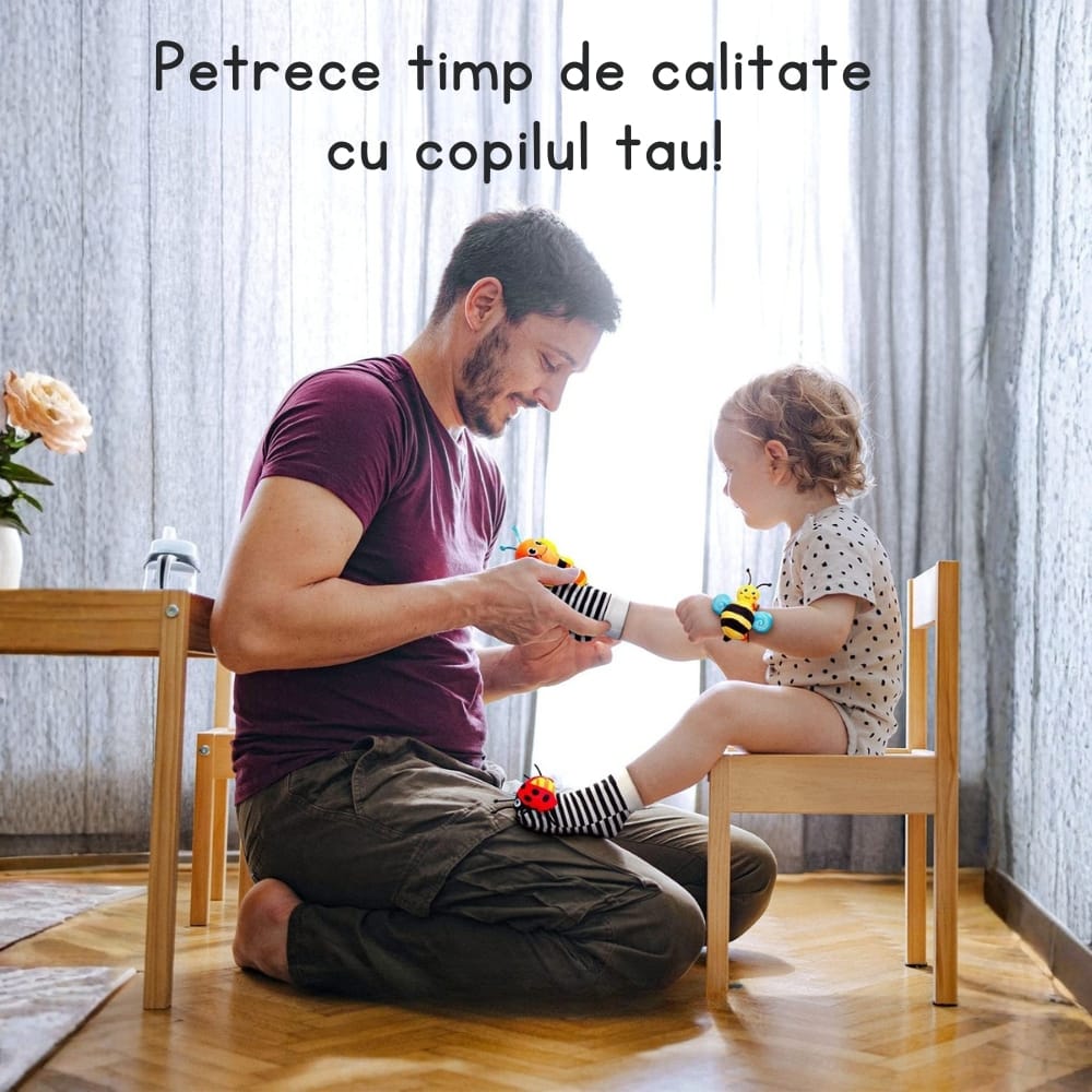 Set 4 jucării zornăitoare pentru mâini și picioare bebeluși 0-12 luni, senzoriale - LUDIRO