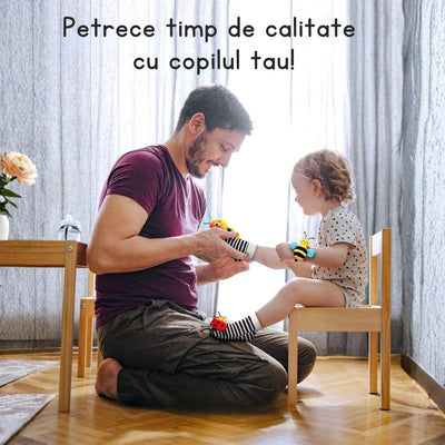 Set 4 jucării zornăitoare pentru mâini și picioare bebeluși 0-12 luni, senzoriale - LUDIRO