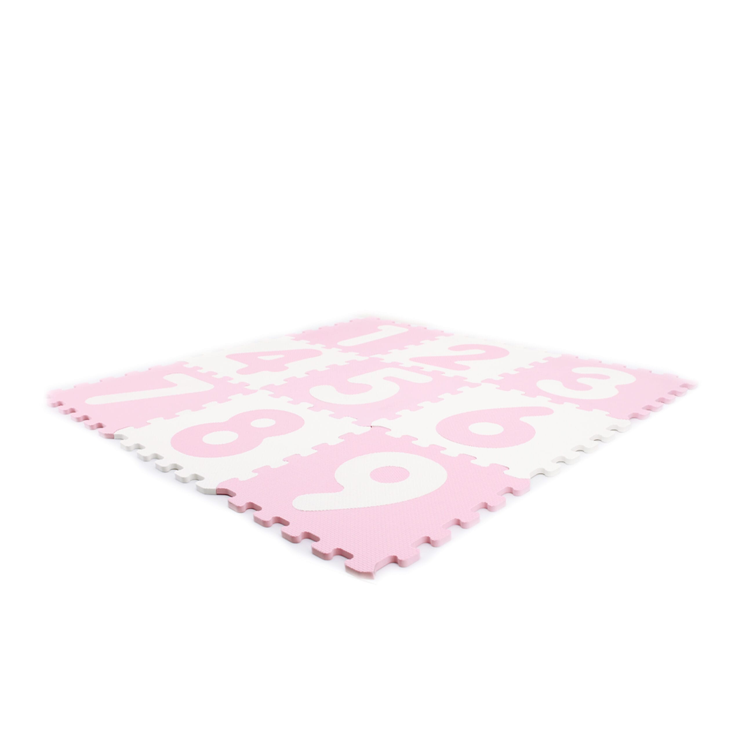 Covor Puzzle Antibacterian cu Cifre 1-9, 9 Piese 32x32 cm, Spuma EVA cu Ioni de Argint, Alb Roz - LUDIRO