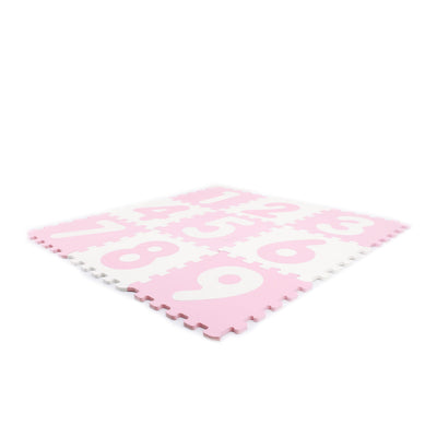 Covor Puzzle Antibacterian cu Cifre 1-9, 9 Piese 32x32 cm, Spuma EVA cu Ioni de Argint, Alb Roz - LUDIRO