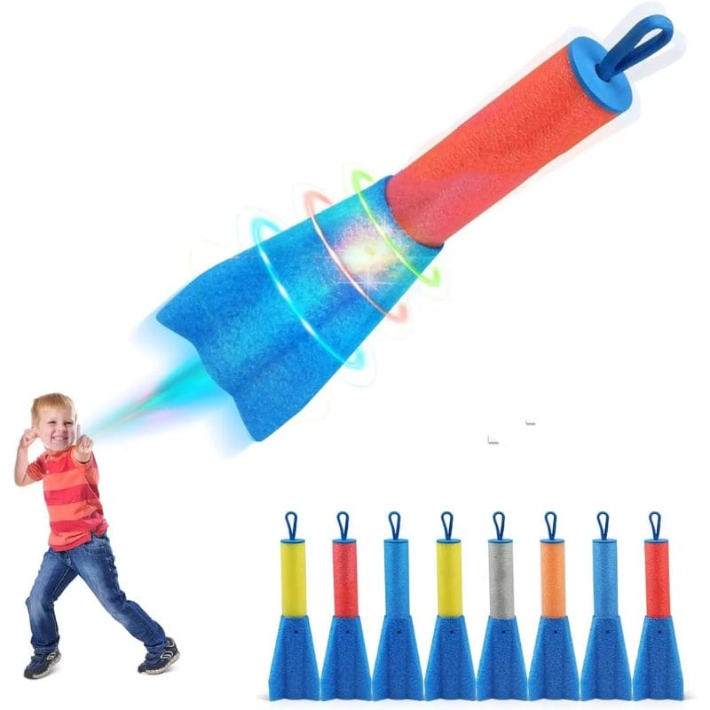 Set 6 Rachete de Spuma Colorate pentru Copii, Lansator de Deget, Jucarii Educative si Distractive in Aer Liber, Dezvoltare Motorie si Activitati in Familie, 22 Cm, + 6 Ani - LUDIRO