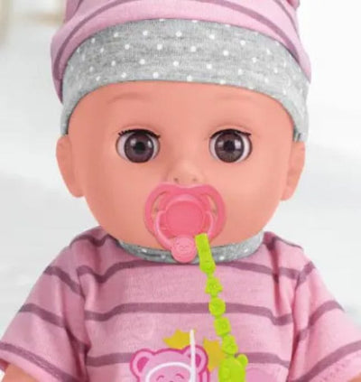 Set Papusa Bebelus Multifunctionala Care Vorbeste, Bea si Face Pipi, 12 Sunete, Olita, Suzeta, Farfurie si Tacamuri, Biberon, Papucei, 30 Cm, + 3 Ani - LUDIRO