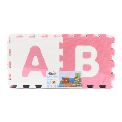 Covor Puzzle Antibacterian LUDIRO cu Litere A-Z, 26 Piese 32x32 cm, Spuma EVA cu Ioni de Argint, Alb Roz - LUDIRO