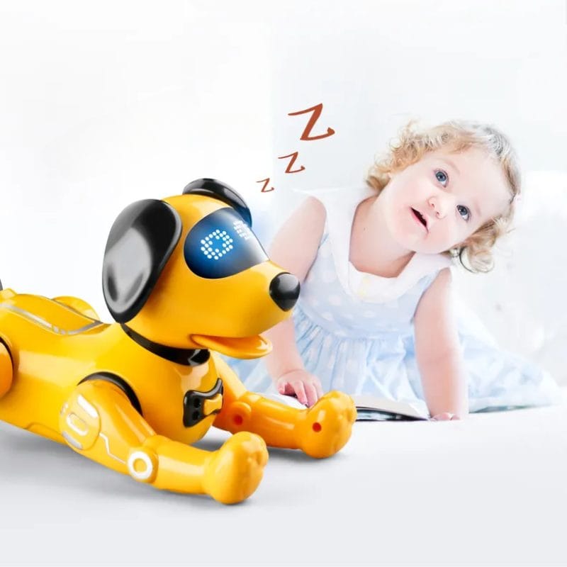 Catelus Robot Inteligent care Canta, Danseaza, Povesteste si Ajuta la Dezvoltarea Limbajului si Creativitatii, Cel mai Bun Prieten pentru Educatie si Distractie, + 3 Ani, Galben Negru - LUDIRO