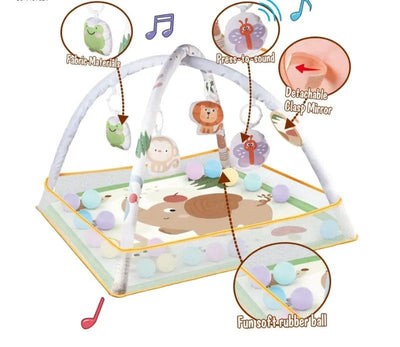 Centru de Activitati pentru Bebelusi cu Tematica Elefant, 75x75x52 Cm, Cu Jucarii Educationale Detasabile, Functie de Sunet, Oglinda, Ideal pentru Dezvoltarea Abilitatilor Sensoriale si Motorii - LUDIRO