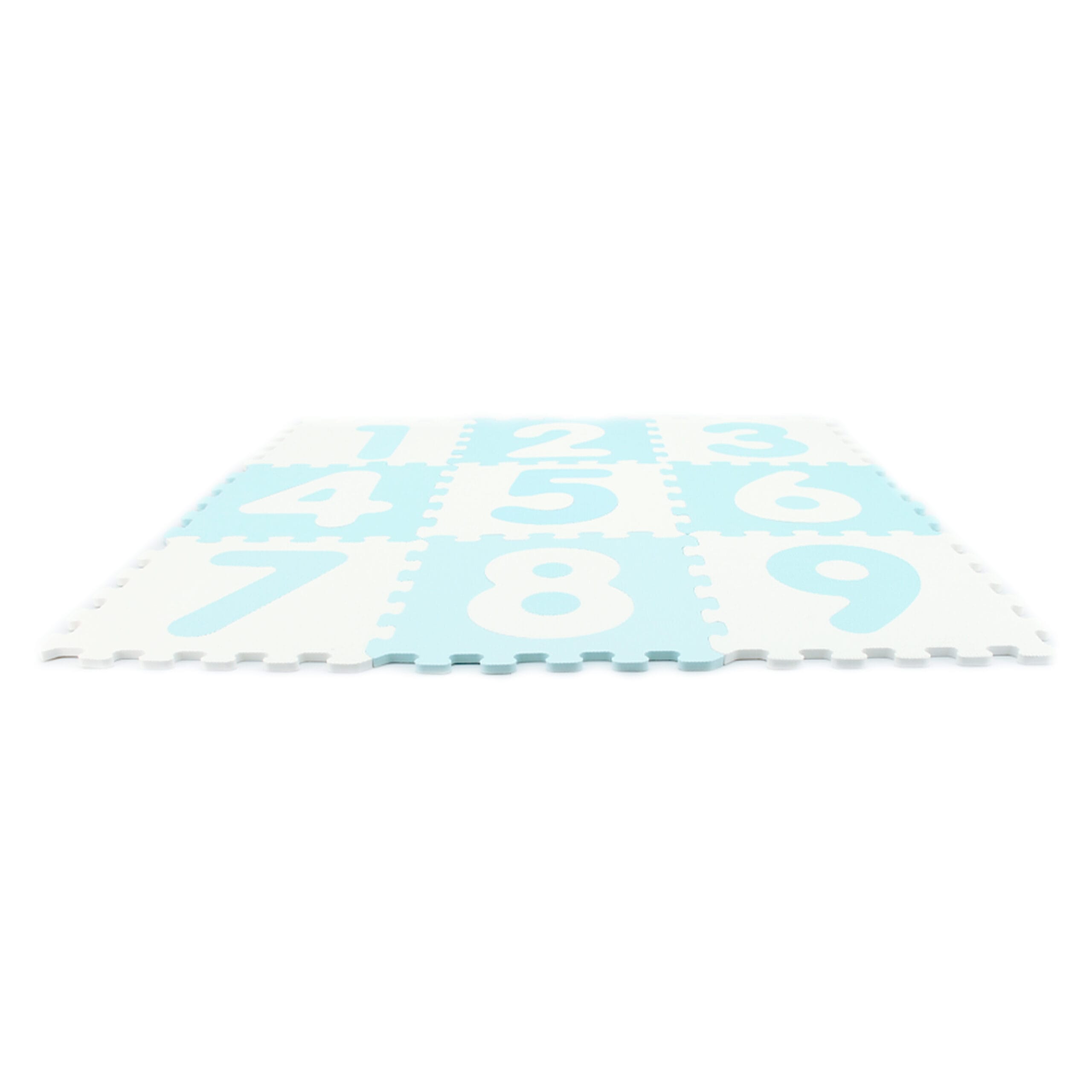 Covor Puzzle Antibacterian LUDIRO cu Cifre 1-9, 9 Piese 32x32 cm, Spuma EVA cu Ioni de Argint, Alb Bleu - LUDIRO