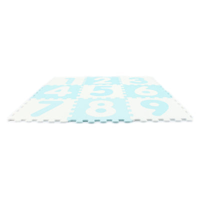 Covor Puzzle Antibacterian LUDIRO cu Cifre 1-9, 9 Piese 32x32 cm, Spuma EVA cu Ioni de Argint, Alb Bleu - LUDIRO